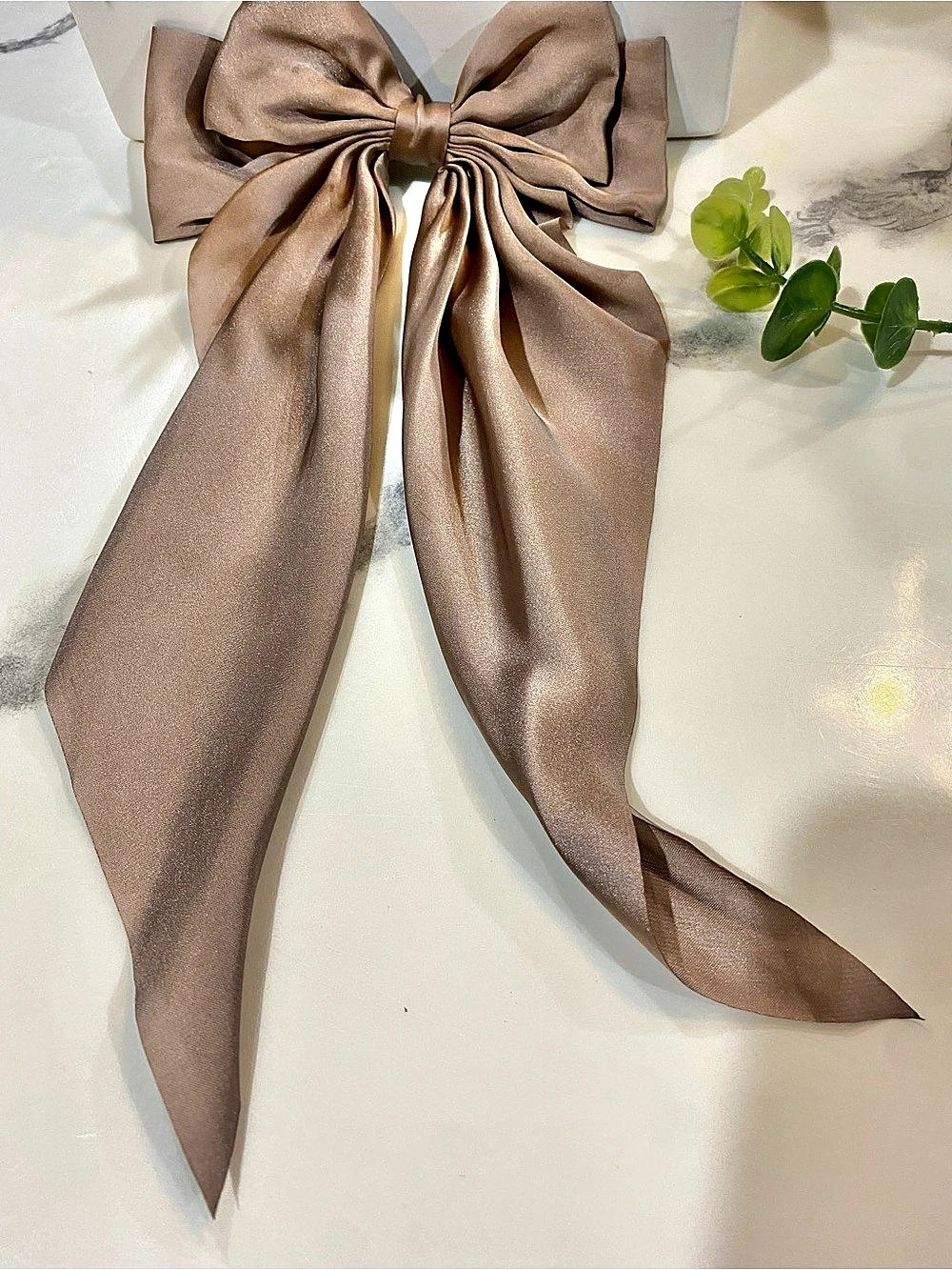 Bow Scarf in Beige/Taupe W/Built in Barrette